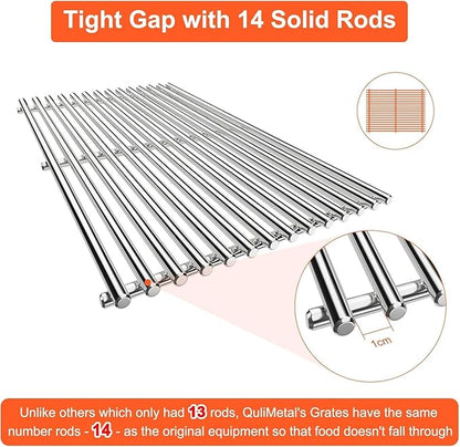 QuliMetal SUS304 9MM Grill Grates for Weber Genesis II E-410/E-415/E-435, Grill Parts for Genesis II/LX E-440 Series Gas Grills, 304 Stainless Steel Grill Grates Parts for Weber GS4 66089 66097