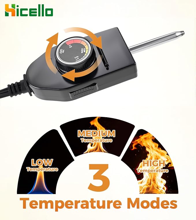 Replacement Power Cord with Adjustable Thermostat Control – 125V 15A, 50°F–450°F Temp Range, Compatible with Electric Smokers, Griddles & Fryers Heating Elements (NOT Universal)