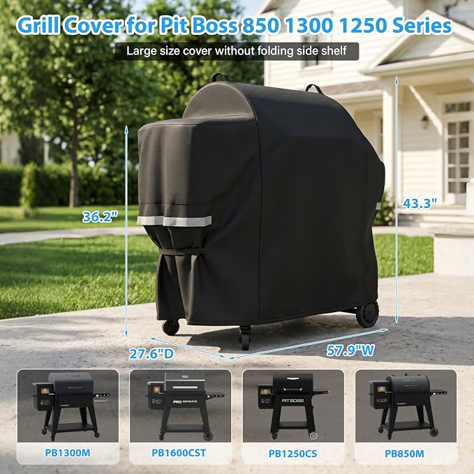 Utheer 600D Waterproof Grill Cover for Pit Boss 850 1300 1250 Series | Fits PB850FB2 PB850M PB1300M PB1250CS Wood Pellet Grills, Replaces 40454, No Folding Side Shelf, 57.9 x 27.6 x 43.3 in