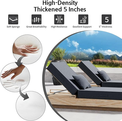 Outdoor Water-Resistant Olefin Chaise Lounge Cushions with Pillow, Weather and Fade Resistant Patio Furniture Lounge Chair Cushion Ideal for Patio, Lawn, Garden, Dark Gray, 80"L x 26"W x 5"T