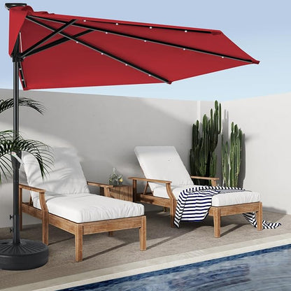 ABCCANOPY Patio Umbrella 9FT Outdoor Half Umbrella w/Solar Lights，Burgundy | Fade & UV Resistant Fabric, 5 Fiberglass Ribs, Waterproof, Air Vent, Crank Operated, Great for Patio, Backyard, Garden, Deck