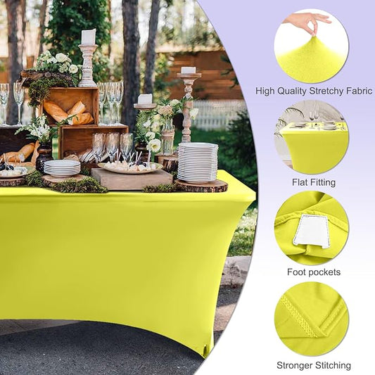 ABCCANOPY 6FT Spandex Table Cover, Stretch Fitted Tablecloth, Yellow | Rectangular Tight, Fitted, Washable and Wrinkle Resistant Table Protector for Wedding, Banquet,Birthday, Party, Event