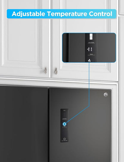 Commercial Cool 18.9 Cu. Ft. French Door Refrigerator, 33 Inch Wide Refrigerator with 2 Bottom Mount Freezer Drawers, Frost Free, LED Lighting, Digital Temperature Control, CCRF1890KB, Black | 33 Inch Wide Refrigerator with 2 Bottom Mount Freezer Drawe...