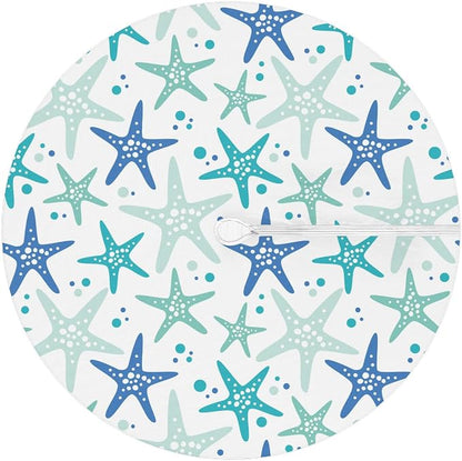 Fitted Round Tablecloth with Umbrella Hole and Zipper Starfish Outdoor Elastic Table Cloth 36"-44" Oil-Proof Waterproof Blue Starfishes Patio Table Cover for Picnic Party