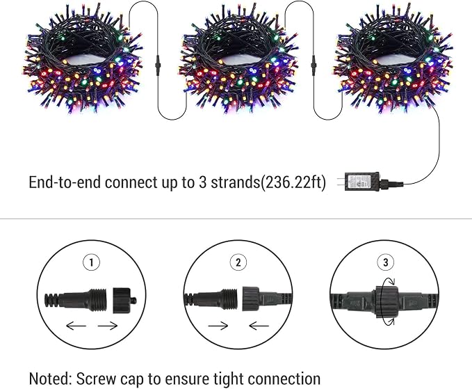 Brizled Colored Outdoor Christmas Lights, 78.74ft 240 LED Xmas Tree Lights | Connectable; 8 Modes; Waterproof; Timer; Indoor Twinkle Plug in Mini String Light for Xmas Tree Fireplace Party Garden Decor