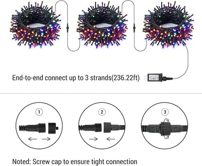 Brizled Colored Outdoor Christmas Lights, 78.74ft 240 LED Xmas Tree Lights | Connectable; 8 Modes; Waterproof; Timer; Indoor Twinkle Plug in Mini String Light for Xmas Tree Fireplace Party Garden Decor