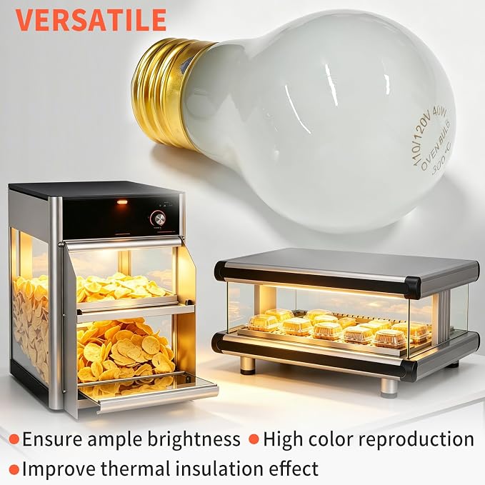 Heat Light Bulb 40 Watt Compatible with Hatco Oven 02.30.265.00 E26 Base | High Temp Oven Light Bulb A15 120V for Commercial Food Warming Cabinets and Displays Replace 02.30.265, 02.30.265.12 2-Pack