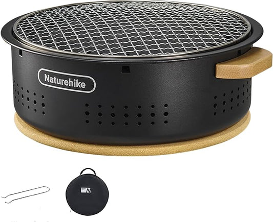 Naturehike Charcoal Barbecue Grill with Heat Proof Mat, 11.8 inches Portable Grill Kit for Outdoor Cooking, Small Non-Stick Korean/Japanese BBQ Charcoal Stove for Camping, Beach, Picnics, Backyard