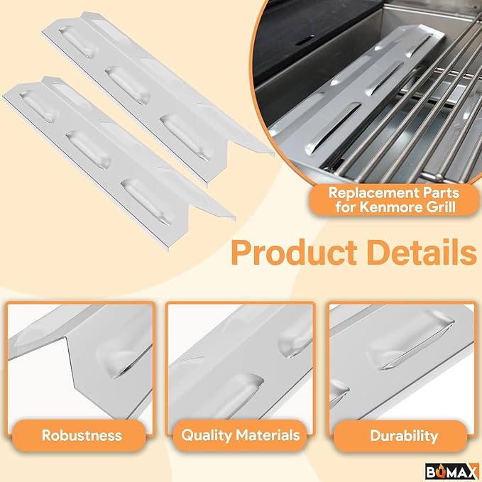 BQMAX Grill Parts for Kenmore 4 Burner Grill 146.34611410 146.23678310 146.10016510 146.23679310 146.16142210 146.23673310, Heat Plate & Burner Kit for Kenmore Grill Replacement Parts