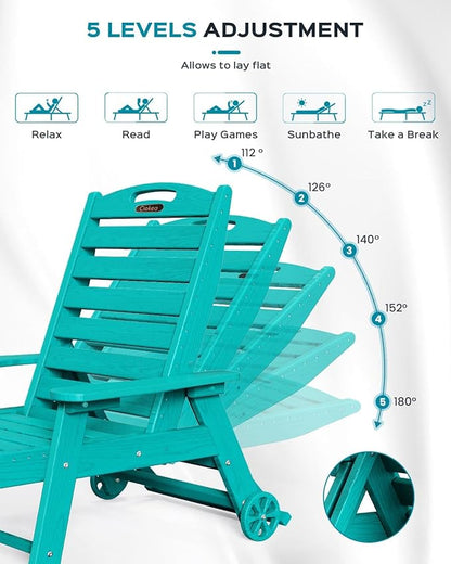 Ciokea Outdoor Chaise Lounge Chair Set of 2, Patio Lounge Chairs for Outside, HDPE Lounge Chair with Wheels & Cup Holder, Poly Chair with 5 Position for Poolside, Deck, Lake Blue