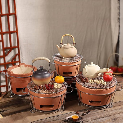 Clay Charcoal Stove, Multifunctional Pottery Barbecue Stove, Portable Ceramic Grill, Tabletop BBQ Grill for Home, Picnic, Camping, Tea Making and Outdoor Cooking(14.5x7in/37x18cm)
