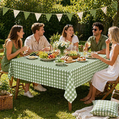 3 Pcs Sage Green Gingham Tablecloths, Checkered Table Covers 54 x 108 Inch | Green and White Checkered Tablecloths, Disposable Waterproof for Baby & Bridal Shower Picnic Camping Barbecue Birthday Party