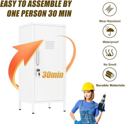 Metal Locker Cabinet, 35.4" H Home Office Storage Lockers, Vertical Steel Storage Cabinet with Locking Door and 2 Adjustable Shelves, Garage Tool File Cabinets for Home Office,Garage,Bathroom,White