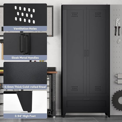 YITAHOME 71" Metal Garage Storage Cabinet with Adjustable Shelves, Black | Built-in Pegboard, Adjustable Shelves, Heavy-Duty Metal, for Garage Gym Basement Warehouse, Easy Assembly