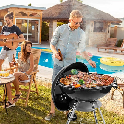 Charcoal Grill - portable BBQ Grill with adjustable air vent, wheels, hanlde - Charcoal Kettle Grill for outdoor, camping, backyard, picnics, party parties