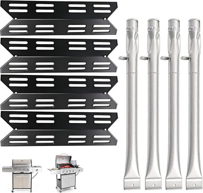4 Packs Porcelain Steel Heat Plate and 4 Packs Burner Tube for Captiva Designs 4-Burner Propane Gas BBQ Grill with Side Burner,Replacement Parts for Outdoor Cooking Kitchen and Patio Backyard Barbecue