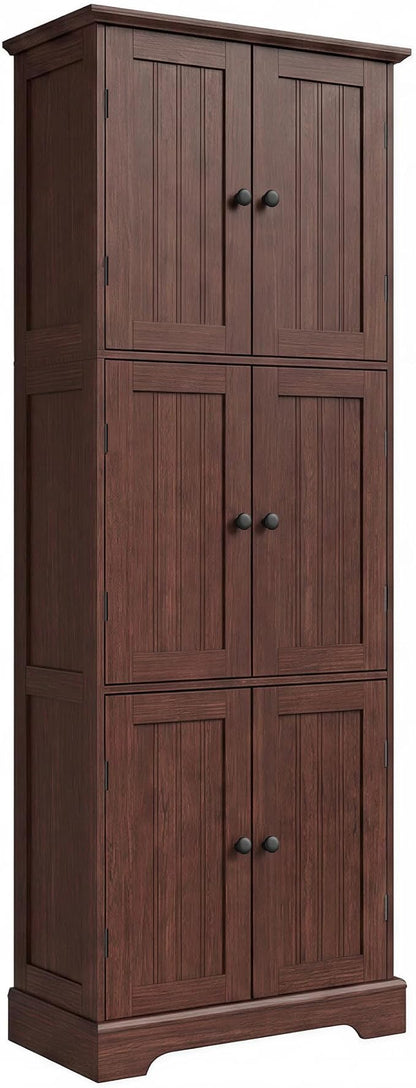 ChooChoo 63.2" Tall Bathroom Storage Cabinet with 6 Doors | Freestanding Floor Cabinet, Adjustable Shelves, Pantry Cabinet for Bathroom, Kitchen, Laundry Room, Rustic Walnut