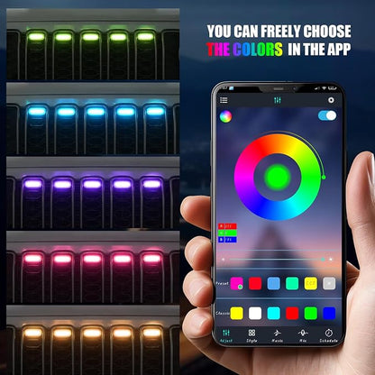 RGB LED Grille Lights Compatible with 2024-2025 Jeep Wrangler JL JLU JT,5PCS 16 Color-Changing OEM Grill Lights with APP Control Adjustable Atmosphere,Music Sync,IP68 Waterproof