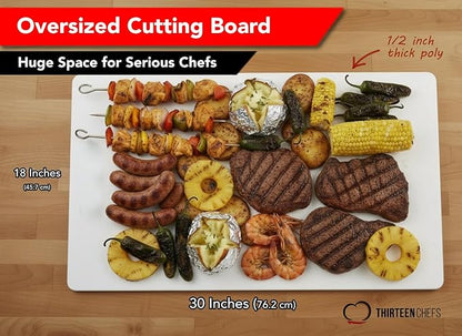 Big 30 x 18 Plastic Cutting Board - 3/4 Inch Thick for Meat, Game and Fish - Commercial Grade HDPP Poly with NSF Stamp, Weighs 13 Pounds, White