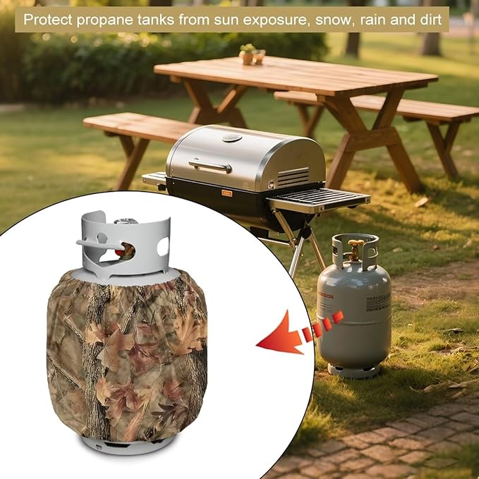 Propane Tank Covers 20lb Camo Brown Outdoor Heavy Duty Waterproof Windproof Gas Tank Cylinder Cover with Elastic Brand, Dress up Your Gas Grill 2 pcs