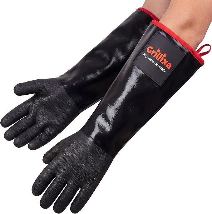BBQ Gloves: Neoprene Heat Resistant Waterproof Grilling Gloves, 932F Temperature Protection with Cotton Lining for Smoker, Cooking, Outdoor Barbecue and More