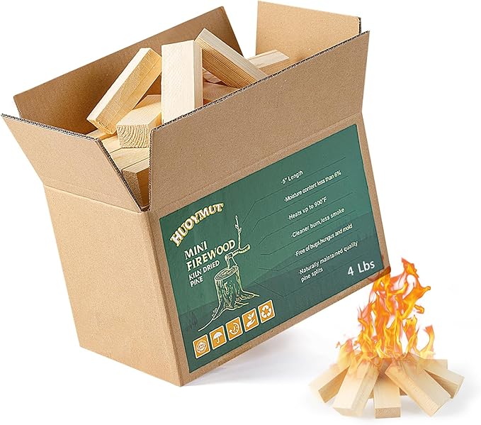 Mini Fire Sticks Wood,5" Lengths Kiln Dried Pine Small Firewood,Barkless Kindling Fire Logs,Fire Pit Accessories Great for Stove Mesa XL,Tabletop Firepit,Pizza Oven Wood,8 Lbs