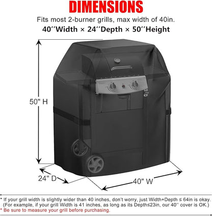 Grill Cover, 40 inch Small Gas Grill Cover for Outdoor Grill, Waterproof, Weather Resistant, UV & Fade Resistant, BBQ Grill Cover with Hook and Loop Straps, Black