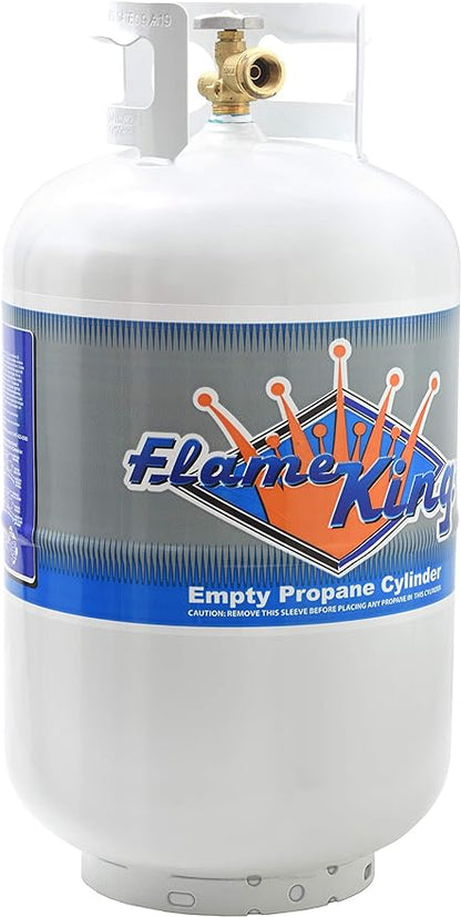 Flame King YSN-301 30 Pound Steel Propane Tank Cylinder with Type 1 Overflow Protection Device Valve DOT and TC Compliant, White