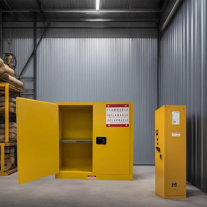 Flammable Liquid Hazardous Storage Cabinet 43"x18"x43" Fire Proof Safe | 30 Gal Lockers, Dual Vents, 2 Manual Closing Doors, Adjustable Shelf, OSHA Compliant, For Gasoline Liquid Fuel Chemical