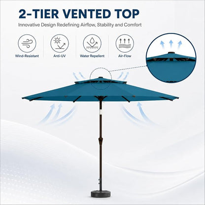 10FT Patio Umbrella, 2 Tier Outdoor Table Umbrella, Large Vented Market Umbrellas with Push Button Tilt and Crank, 8 Sturdy Ribs for Backyard, Deck, Pool, UPF50+ UV Protection