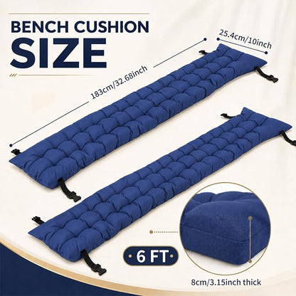 2pcs Picnic Table Bench Cushions, 72 x 10 x 3 Inch Outdoor Bench Seat Cushions with Ties, Tufted Patio Bench Pads for Picnic Table, Garden, Porch, Patio and Backyard Seating
