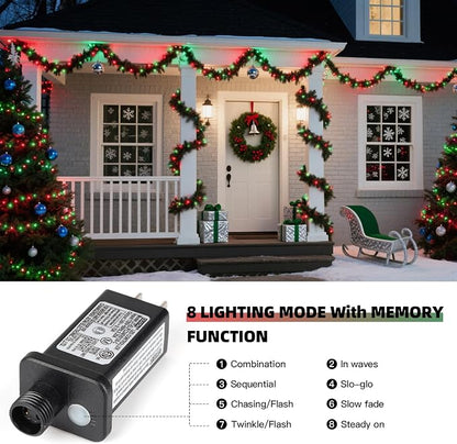 Christmas String Lights, 105ft 300 LED Christmas Lights 8 Modes | Memory Function & Timer- UL Certified - Outdoor Indoor Christma s Fairy Lights for Tree, Garden, Party, Wedding(Red + Green)