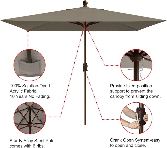 EliteShade USA 10-Year-Non-Fading 6.5x10Ft Rectangular Market Patio Umbrella, UPF 50+ UV Protection Performance Sun Umbrella, Heavy Duty Commercial Grade Outdoor Table Umbrella with Crank, Windproof Vented Top for Garden, Pool, Deck and Outdoor Playset...