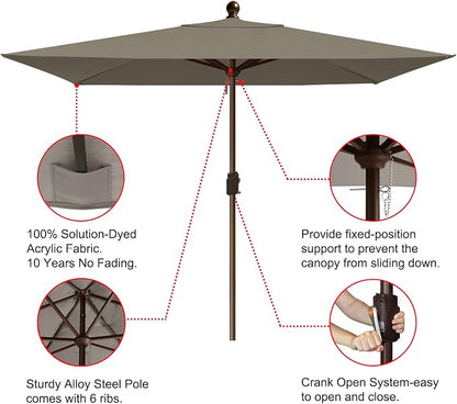 EliteShade USA 10-Year-Non-Fading 6.5x10Ft Rectangular Market Patio Umbrella, UPF 50+ UV Protection Performance Sun Umbrella, Heavy Duty Commercial Grade Outdoor Table Umbrella with Crank, Windproof Vented Top for Garden, Pool, Deck and Outdoor Playset...