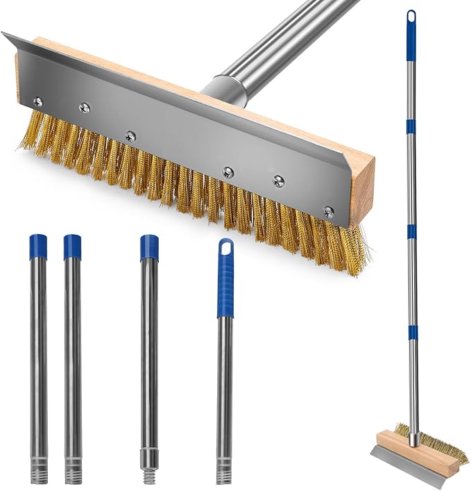 Pizza Oven Brush, Brass Wire Brushes with Scraper and Detachable 60.2inches Long Handle for Commercial Pizzaoven Cleaning, Kitchens Cleaning Brush for Restaurants, BBQ Shelf, Fireplace