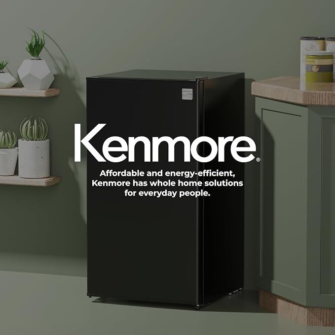 Kenmore 3.5 cu. ft.18 Compact Refrigerator with Chiller - Black | 6 Can Rack, Adjustable Glass Shelving, Reversible Door, Interior Lighting, ENERGY STAR Certified
