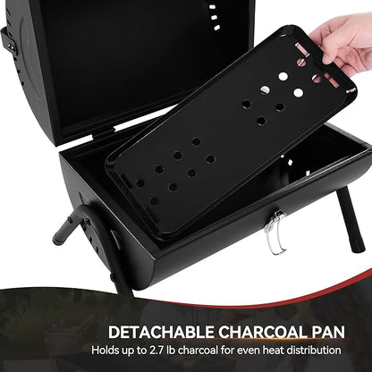Royal Gourmet CC1015W Portable Charcoal Grill, 147 sq. in. Cooking Grid, Wooden Handle, Tabletop BBQ Grill for Outdoor Barbecue, Camping, Picnic, Backyard, Patio, Black