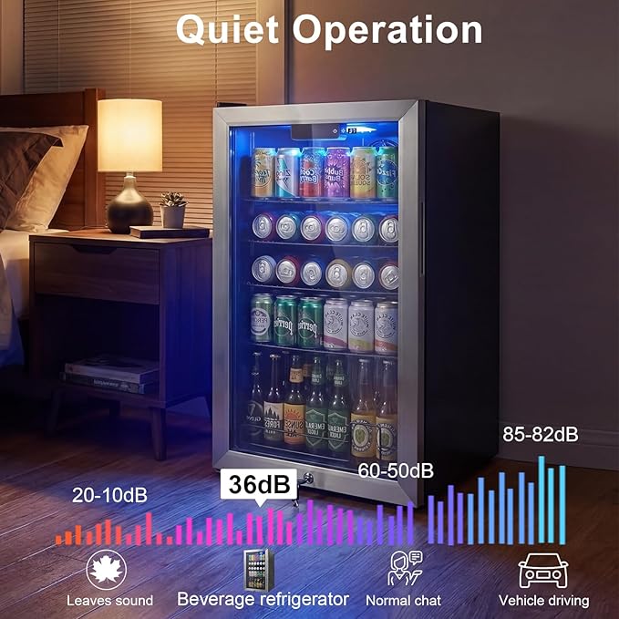 20 Inch Beverage Refrigerator, Mini Fridge with Glass Door for Soda Beer– 130 Can Small Fridge for Home Office Bar, 3.4 Cu.Ft Drink Cooler with Reversible Door, Digital Temperature Control