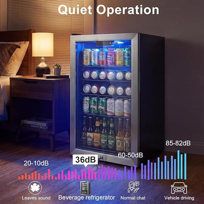 20 Inch Beverage Refrigerator, Mini Fridge with Glass Door for Soda Beer– 130 Can Small Fridge for Home Office Bar, 3.4 Cu.Ft Drink Cooler with Reversible Door, Digital Temperature Control
