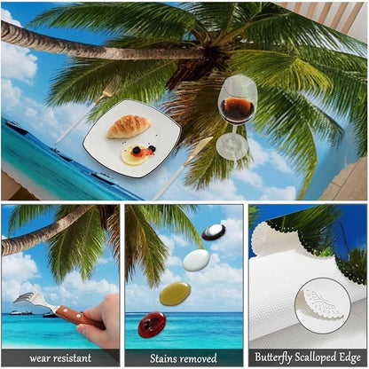 Swono Rectangle Tablecloth Tropical Beach Table Cover 52x70 Inch Paradise Palms Turquoise Ocean Sea Table Cloth for Rectangle Tables Decorative Tablecloth for Dining Party Camping BBQ