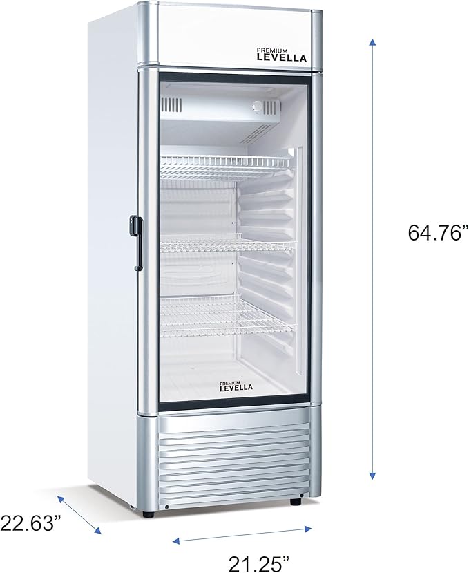 PremiumLevella PRF65DX Single Door Merchandiser Refrigerator-Upright Beverage Cooler-6.5 cu ft-Silver, 6.5 cu.ft. Single Swing Door