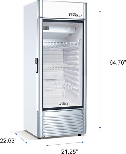 PremiumLevella PRF65DX Single Door Merchandiser Refrigerator-Upright Beverage Cooler-6.5 cu ft-Silver, 6.5 cu.ft. Single Swing Door