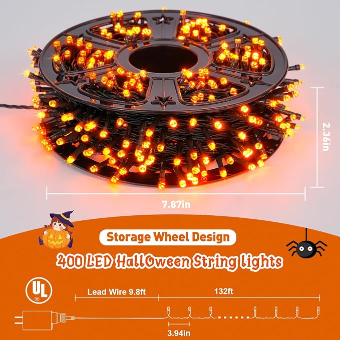 JMEXSUSS 400 LED Orange Lights for Halloween | 132ft Halloween String Lights Plug in with Remote, 8 Modes Orange String Lights for Tree Garden Yard Porch House Decorations