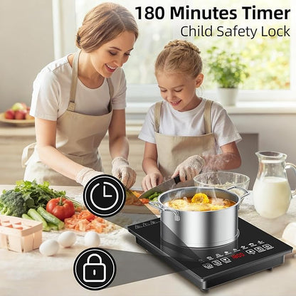 Single Burner Induction Cooktop,Hot Plate with 6 Cooking Modes, portable cooktop with LCD touch control,9 Levels &3H Timer,1800W 110V Portable induction Cooktop