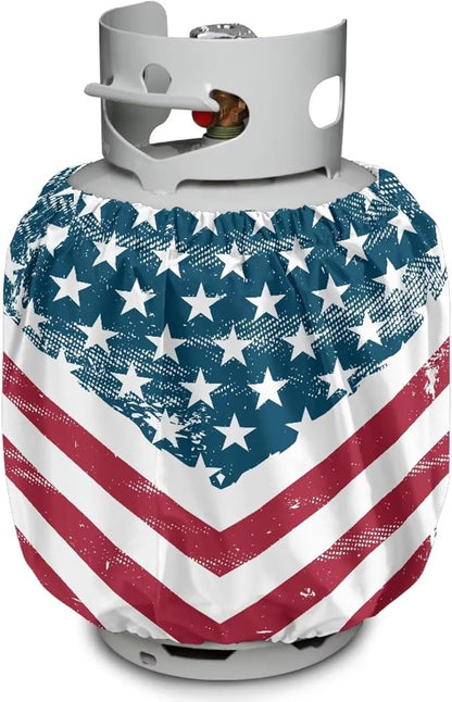 Propane Tank Cover 20lb for 4Th of July Gas Tank Cover Outdoor 600D Heavy Duty Waterproof Covers Fits Standard 20 lb Cylinder, 13.7'' x 16.5'' USA Flag