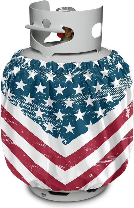 Dual Propane Tank Cover 20lb for 4Th of July Gas Tank Cover Outdoor 600D Heavy Duty Waterproof Covers Fits Standard 20 lb Cylinder, 13.7'' x 16.5'' USA Flag