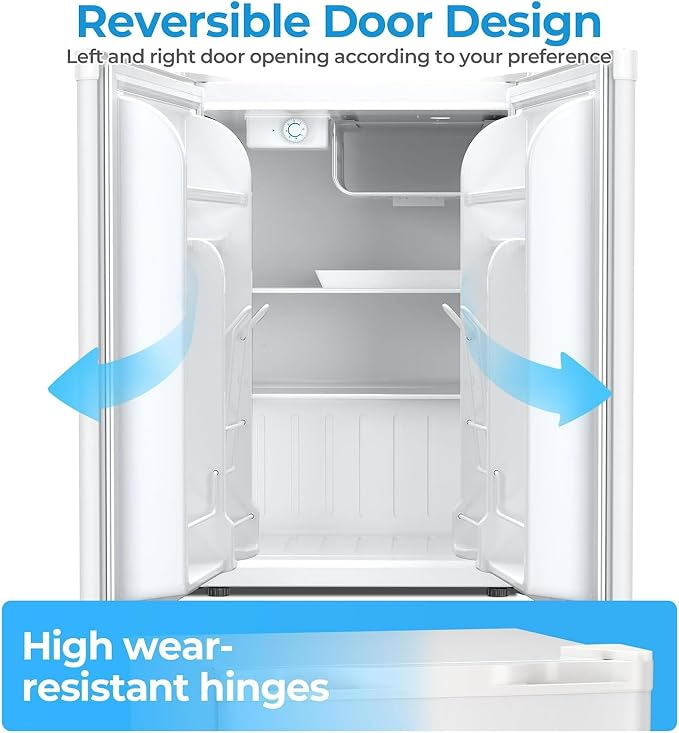 COWSAR 2.6 Cu.Ft Mini Fridge with Freezer, Freestanding Compact Refrigerator with Reversible Door & 7-Speed Thermostat, Small Fridge for Office, Apartment, Gameroom (WHITE)
