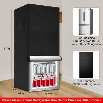 Outdoor Refrigerator Cover Outdoor Dustproof Freezer Covers for Protecting Upright Freezers/Beverage Refrigerator Suitable for Large Cold Rooms (Black, 33" x 33" x 67")