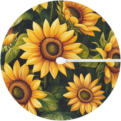 Sunflower Outdoor Round Fitted Tablecloth with Umbrella Hole and Zipper, 36"-44" Elastic Patio Table Cloth Oil-Proof Waterproof Patio Table Cover for Picnic Party Camping