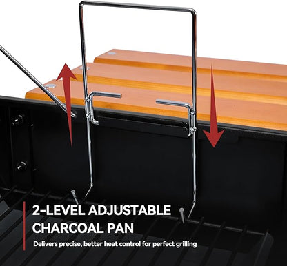 Barrel Charcoal Grill with Offset Smoker, 824 Sq. In. Cooking Area, Wooden Front Shelf, Bottom Shelf, Blow-Molded Wheels, Outdoor Charcoal Grill for Backyard Cooking, Black,CC1831W